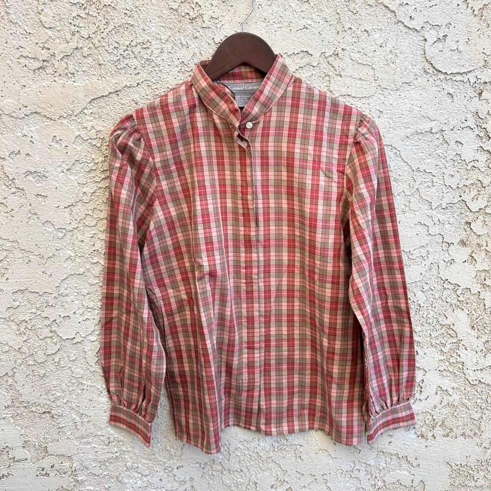 Vintage Casual Corner Cottagecore Plaid Blouse Size M